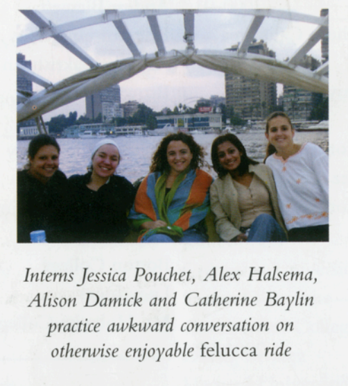 newspaper clipping of five people on a felucca on the Nile
